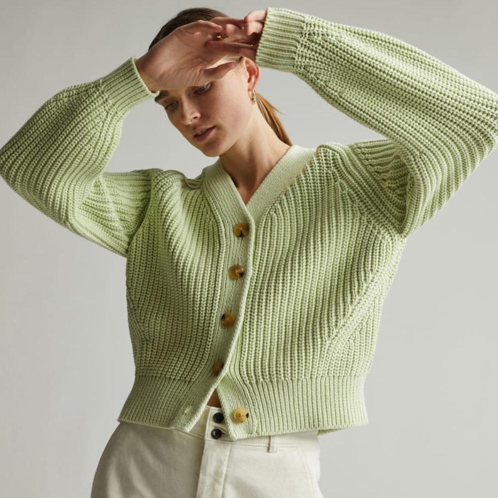 The Texture Cotton Cardigan - seafoam green